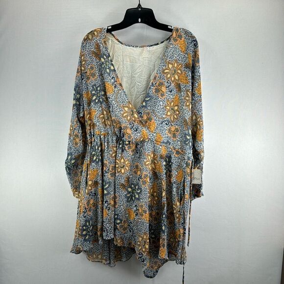 Free People Teegan Printed Mini Dress Sky Combo- Size Small- NWT - Picture 1 of 7